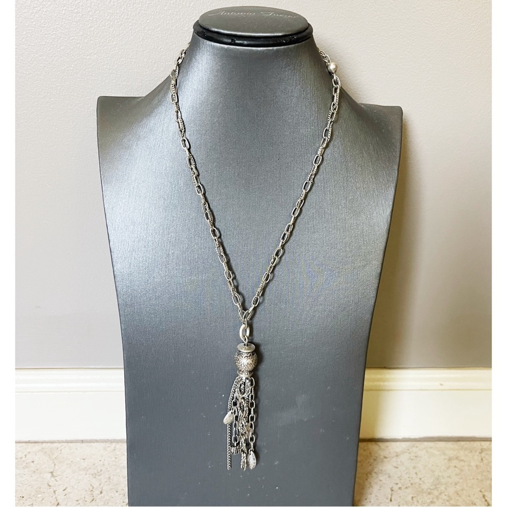 Lot 2 Chicos Silver Tone Glass Like Beaded Multi Strand Necklaces Pendant